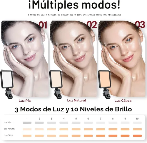 Miniatura 2 de Luz de Selfie Suave Recargable para Teléfono, Cámara, Portátil, Luz LED Portátil de Batería 4-14H para Fotos, Clip de Luz de Teléfono para Selfie