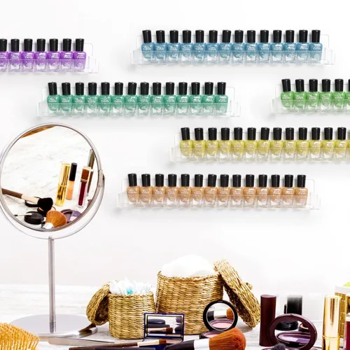 Miniatura 7 de Organizador de esmalte de uñas montado en la pared, paquete de 6 estantes de pared transparentes para esmalte de uñas, soporte de acrílico