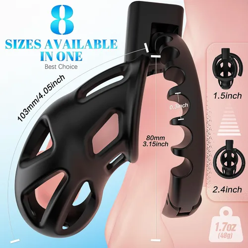 Miniatura 2 de Uoffile Dispositivos de jaula de castidad masculina, jaula ligera de castidad con 8 anillos ajustables para el pene y bloqueo invisible,