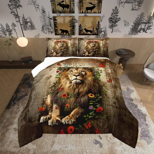 Miniatura 24 de Juego de edredón estampado de ovejas, juego de ropa de cama vintage de granja para niños, niñas, mujeres, adultos, parejas, ovejas, juego de edredón