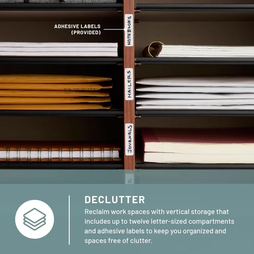 Miniatura 3 de Safco - Organizador de literatura, 12 compartimentos, buzón para oficina y aula con estantes ajustables, organizador de papel y correo de madera