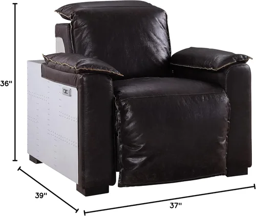 Miniatura 2 de Acme Sillón reclinable Power Motion de Nernoss en piel marrón grano oscuro y aluminio