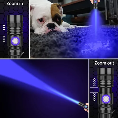 Miniatura 2 de DARKBEAM Linterna UV 365nm Luz negra recargable USB, lámpara de Wood de mano ultravioleta luz negra LED portátil, detector de orina de mascotas