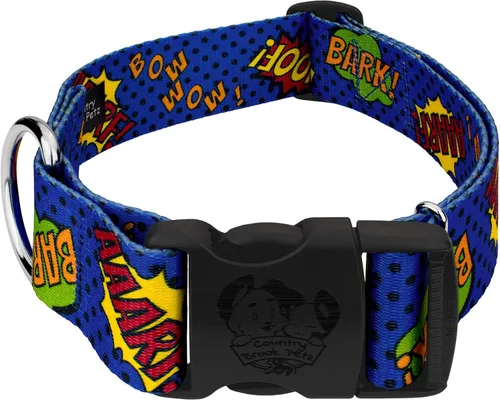 Country Brook Petz - HossFit Jr - Collar ancho para perro diario - Colección Geek Chic con diseños para cualquier mega fan (perro azul súper perro,