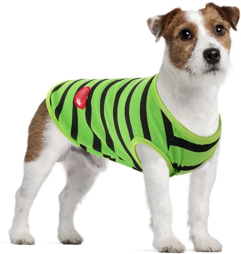 Miniatura 22 de Camiseta a rayas para perros y gatos, chaleco de algodón para primavera, verano, para mascotas, adecuada para mascotas pequeñas y medianas y Amarillo