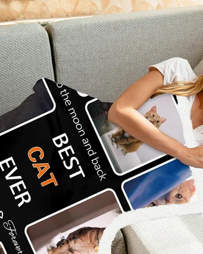 Miniatura 6 de Manta de fotos personalizada para los amantes de los gatos, el mejor gato de la historia, manta Sherpa con imagen personalizada, collage de 8 fotos