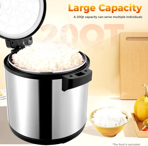 Miniatura 6 de Calentador de arroz eléctrico, calentador de arroz comercial de acero inoxidable resistente, con ajustes de temperatura, olla de arroz, calentador