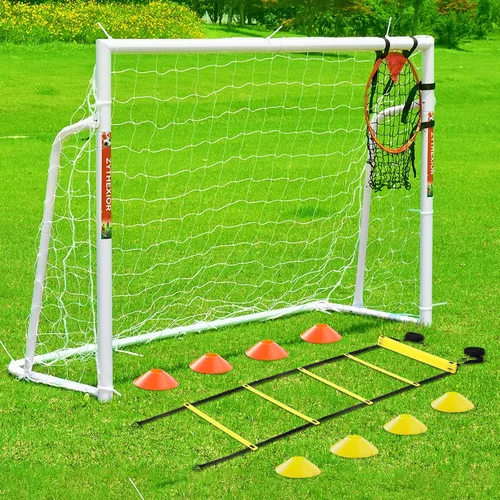 Miniatura 9 de Portería de fútbol de 12 x 6, 10 x 6.5, 8 x 6, 6 x 4 pies, portería de fútbol de metal para patio trasero, portería de fútbol para niños, jóvenes