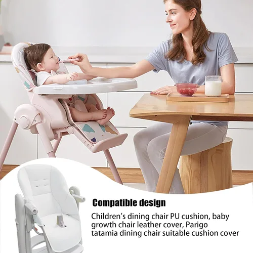 Miniatura 3 de LAFANDE Fundas para silla alta para bebé, cojín para silla de comedor de bebé, funda de piel sintética con acolchado para silla de comedor Peg Blanco