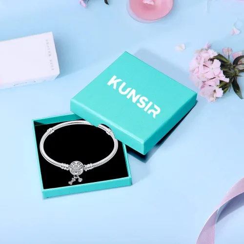 Miniatura 5 de KUNSIR Pulsera de cadena de serpiente de plata de ley 925 con circonita cúbica 5A, hebilla de garras linda compatible con dijes Pandora, pulseras