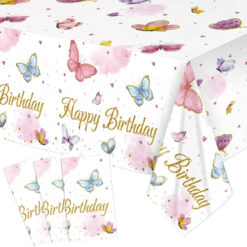 Tiamon Paquete de 3 manteles de mariposa con diseño de mariposa para fiestas de 108 x 54 pulgadas, impermeables, de plástico acuarela, decoración
