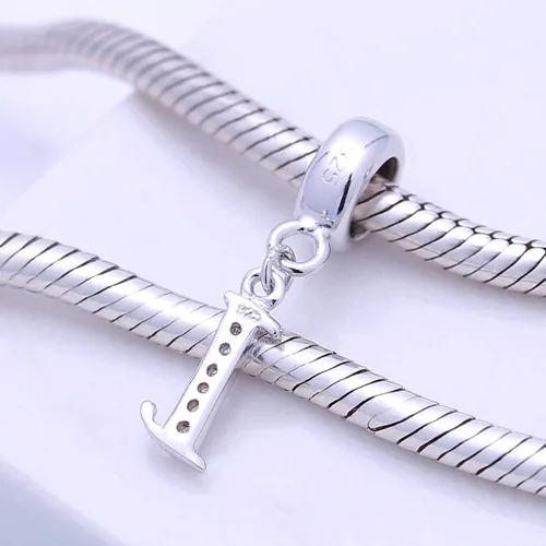 Miniatura 3 de SoulBeads - Colgantes de plata fina 0,925 de letra inicial, alfabeto A-Z. Dije con cristales compatibles con brazaletes europeos
