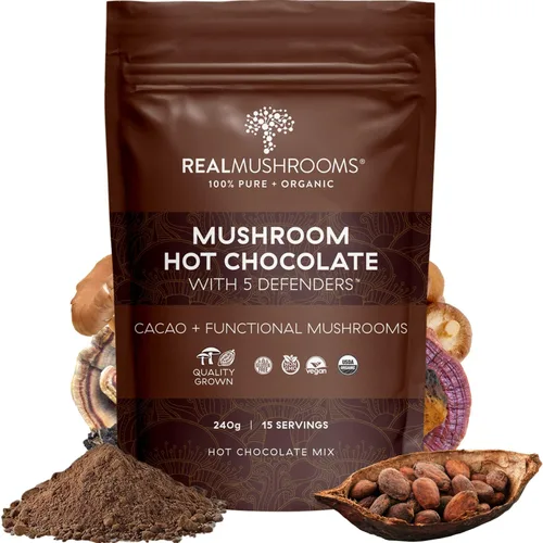Miniatura 2 de Real Mushrooms Mezcla de chocolate caliente (15 porciones) y Cordyceps (60 porciones) en polvo – Suplemento en polvo de hongos para energía