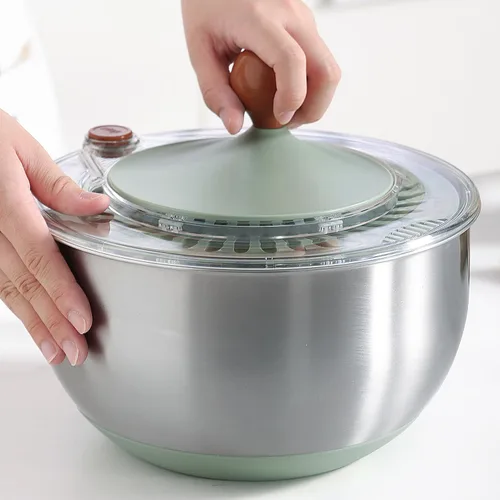 Miniatura 3 de Molinillo de ensalada de acero inoxidable, giratorio y colador de frutas vegetales de tamaño mediano, lavadora multiusos con tapa, apto