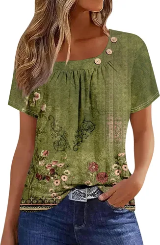 Miniatura 14 de Camisetas de manga corta con cuello cuadrado para mujer, blusas de trabajo informales de verano, tallas S-3XL