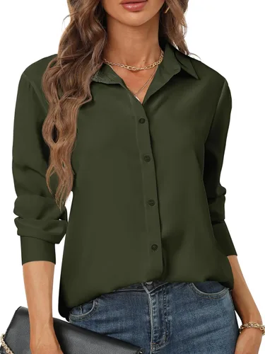 Miniatura 7 de Camisas de manga larga con botones para mujer, básicas, clásicas, suaves, con cuello a la moda, elegantes y casuales