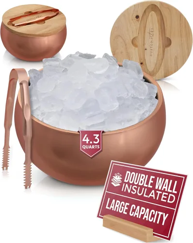 Miniatura 10 de Gusto Nostro Cubo de hielo aislado de 4.1 L con tapa y pinzas, cubo de hielo de acero inoxidable de doble pared, grande, sin BPA para bar de Plateado