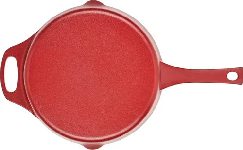Miniatura 12 de Rachael Ray NITRO - Sartén de hierro fundido con mango auxiliar y boquillas de vertido, 10 pulgadas, color rojo