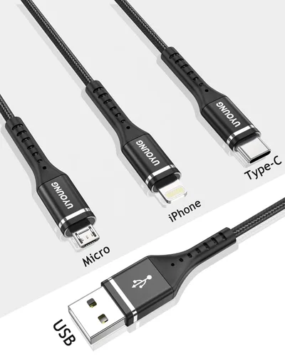 Miniatura 8 de Cable de carga múltiple corto de 1 pie, paquete de 2 cables de carga 3 en 1, cables universales trenzados para teléfono con conectores