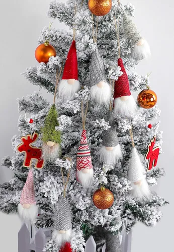 Miniatura 4 de Juego de 10 gnomos colgantes para árbol de Navidad, gnomos de felpa suecos hechos a mano, Papá Noel, elfo, decoración para el hogar, decoración