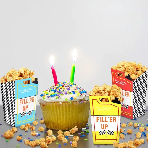Miniatura 5 de Outus 24 piezas de dos decoraciones rápidas de cumpleaños, latas de combustible, cajas de palomitas de maíz, dulces de palomitas de maíz, contenedor