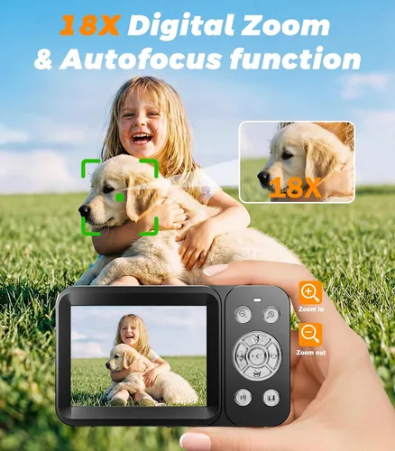 Miniatura 3 de Cámara digital 5K 80MP para fotografía, cámara de vlogging de apuntar y disparar con pantalla dual, zoom 18X y enfoque automático, cámara compacta