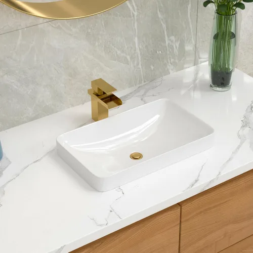 Miniatura 30 de Lordear Lavabo Rectangular de Baño Tipo Vasija 24X14 Pulgadas Lavabos de Baño Blancos de 24 Pulgadas con Borde Negro Lavabo de Cerámica Sobre