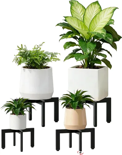 Miniatura 10 de Soporte para plantas de interior, soporte de metal resistente con forma de cruz con patas ajustables para suelos irregulares, fácil montaje
