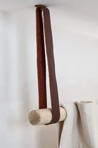 Miniatura 8 de Soporte de barra de cortina montado en el techo de cuero - Perchero moderno para ropa colgante gancho de techo estante de secado de ropa soporte