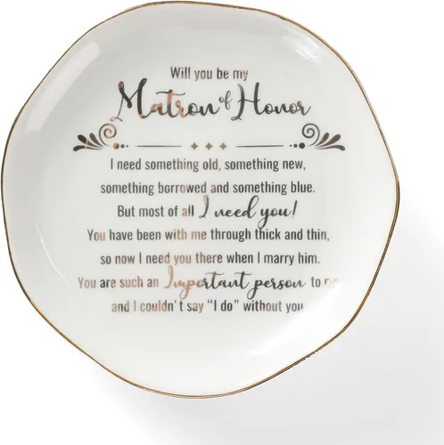 HOME SMILE Plato para anillos de Matron Of Honor Will You Be My Matron Of Honor Bandeja de plato para joyas, regalos de dama de honor y despedida