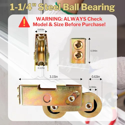Miniatura 2 de 2 piezas de rodillo tándem para puerta corredera, conjunto de rodillos tándem para puerta corredera de vidrio de 1-1/4 pulgadas de servicio pesado