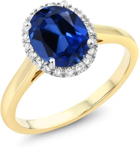 Miniatura 39 de Gem Stone King Anillo de compromiso ovalado de oro amarillo de 10 quilates con piedra natal y halo de diamantes Ovalado de 0.354 x 0.276 in