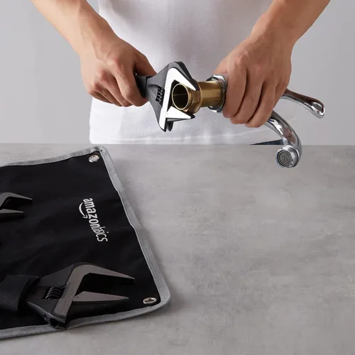Miniatura 7 de Amazon Basics Llave ajustable de fontanería de 4 piezas con agarre suave, boca ancha, incluye: 6 pulgadas (5.906 in), 8 pulgadas (7.874 in), 10