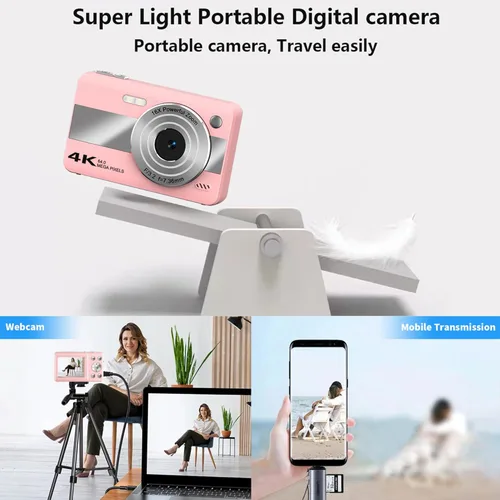 Miniatura 5 de Cámara digital, UHD 4K 64MP cámaras digitales compactas para fotografía con tarjeta de 64GB, zoom óptico 16X, antivibraciones, cámara compacta Rosa