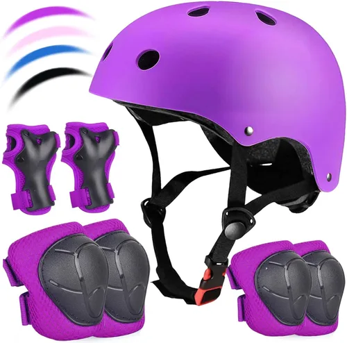 Miniatura 13 de Juego de casco de bicicleta ajustable para niños, chicos, chicas y adolescentes de 3 a 8 años de edad, incluye protectores de codo, rodilla