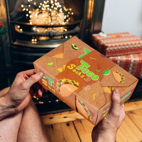 Miniatura 7 de AGRIMONY Divertidos calcetines con diseño de hamburguesa y hotdog con tacos y palomitas de maíz, calcetines de comida novedosos para cumpleaños