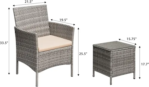 Miniatura 7 de Greesum Juego de muebles de patio de 3 piezas para exteriores, sillas de mimbre de ratán PE con cojín suave y mesa de centro de cristal para jardín