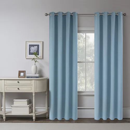 Miniatura 7 de KEQIAOSUOCAI Cortinas de lino 100% opacas de 100 pulgadas de largo, 2 paneles para dormitorio, estilo casa de campo moderna, completamente negro
