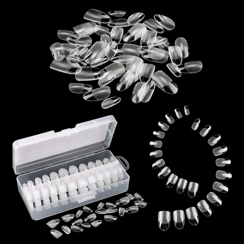 Miniatura 6 de AIMEILI 432 puntas de uñas postizas cortas de almendra, redondas, de cobertura completa, para extensión de uñas de remojo, uñas postizas acrílicas a