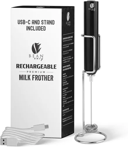 Bean Envy Espumador de leche recargable de mano, espumador de café de aluminio de mano con varita espumadora de acero inoxidable, el mejor regalo de