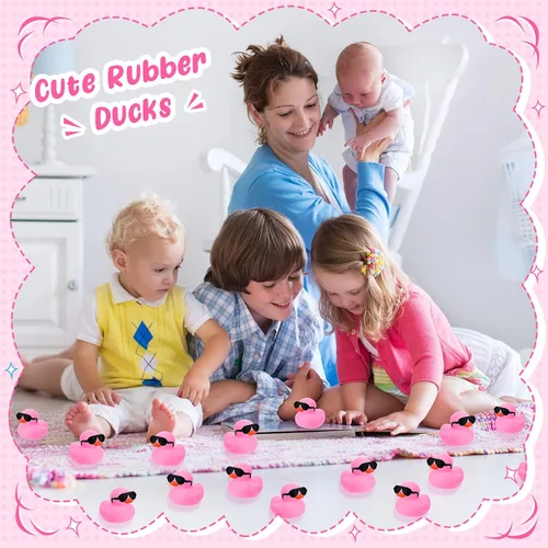 Miniatura 7 de Sosation 36 Paquetes de Patitos de Goma Mini con Juego de Gafas de Sol de 2.2 Pulgadas, Patitos de Goma Chistosos y Sonorosos para Baño, Flotadores