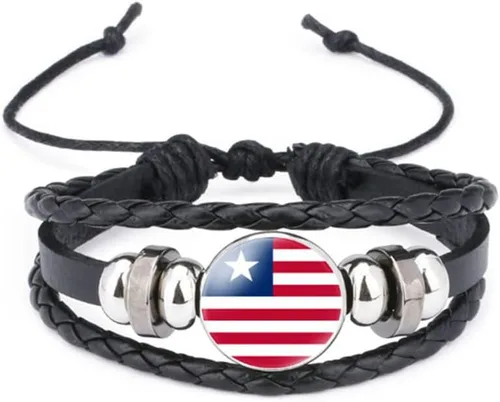 Miniatura 123 de vmcoatdu Mundial Muchas Banderas Nacionales Brazalete Retro de Aleación de Cuero para Pulsera de Cuerda Trenzada de Bandera Nacional