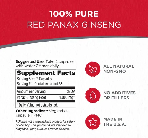 Miniatura 2 de Dairyland Cápsulas de ginseng rojo coreano Panax - 2000 mg de extracto concentrado de raíz de ginseng molido potente, sin rellenos, aglutinantes u