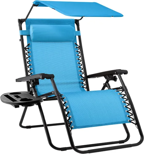 Miniatura 49 de Best Choice Products Sillón reclinable de 30 pulgadas de ancho con gravedad cero para exteriores, con toldo ajustable, reposacabezas, bandeja