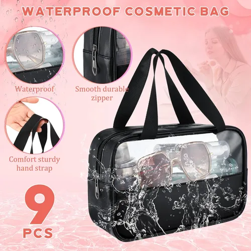 Miniatura 5 de Buryeah 9 piezas translúcidas bolsa de maquillaje organizador de artículos de tocador para mujeres y hombres, bolsa de viaje portátil impermeable