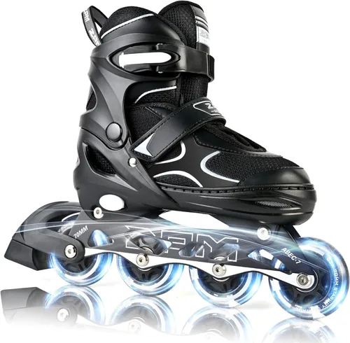 2PM SPORTS Patines en línea para niños y niñas, niños de 5 a 8 a 12 años, 4 a 6, 6 a 12 años, con ruedas iluminadas, cuchillas ajustables para Negro