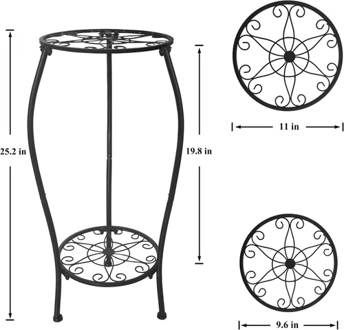 Miniatura 6 de Soporte de metal para plantas de 2 niveles para interiores y exteriores, estante alto para macetas, soporte de esquina estable a prueba de óxido