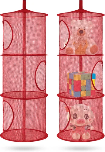 Miniatura 8 de Almacenamiento Colgante para Juguetes de Peluche, Organizador de Almacenamiento de Peluches Plegable para Rincón con 4 Compartimentos, Organizador