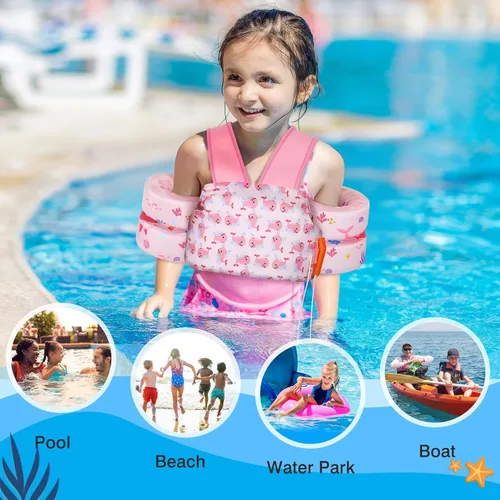 Miniatura 4 de MoKo Flotadores de Brazo para Natación 15-30 lbs, Chaleco de Natación para Niños Pequeños con Dibujos Animados, Alas de Agua para Natación