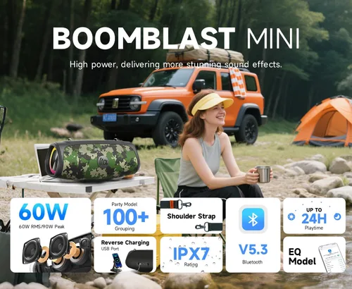 Miniatura 2 de TAZATA Altavoz Bluetooth portátil, 90 W (pico), altavoces de subgraves grandes inalámbricos Bluetooth 5.3 con carga USB Powerbank, resistente al